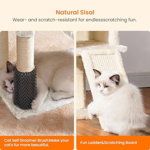 Cat Tree with Cat Self Groomer Brush (42.5 inch / Beige)