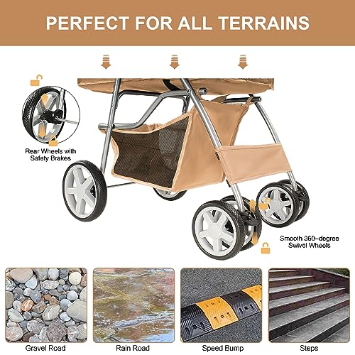 4 Wheel Pet Stroller for Small Dogs and Cats (Beige)