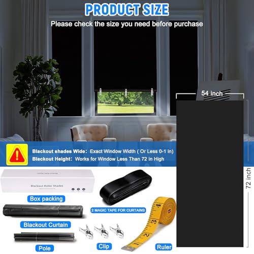Blackout Roller Shades (Black / 54"W x 72"H)
