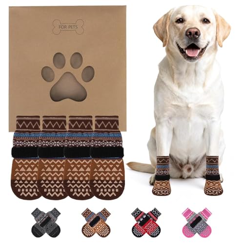 Dog Socks Shoes for Hot Pavement (Brown / Large(4 Pack))