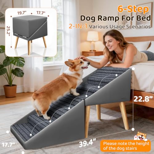 Dog Stairs & Ramp for High Bed & Couch (Gray / 22.8in Bed)