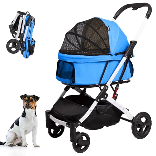 Pet Stroller for Small Dogs and Cats (Blue)