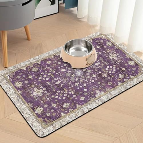 Pet Food Mats for Floor (Purple / 20"l X 12"w)