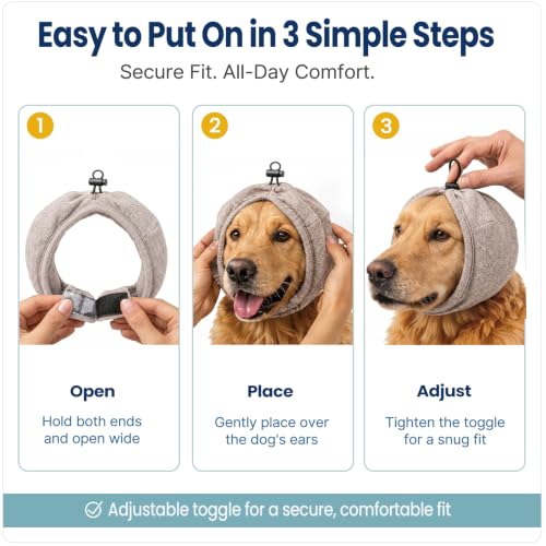 Dog Ear Muffs for Noise Protection Adjustable Earwrap Dark Khaki S (Khaki - S / Small)