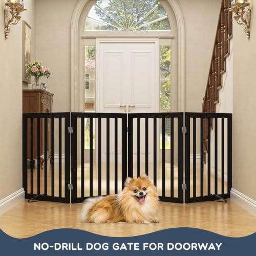 Freestanding Dog Gate Indoor (Black / 75”Wx24”H, 4 Panles)