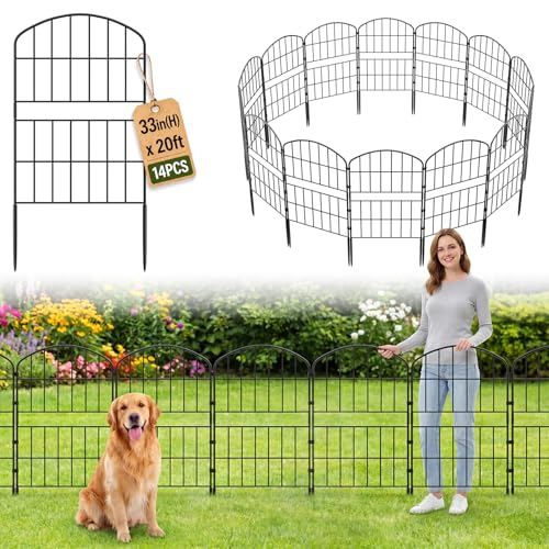 32.5in (H) x 20ft (L) Tall Decorative Garden Fence - 14 Pack Garden Fencing, Rustproof Metal Wire Panel Border Animal Barrier for Dog, Flower Edging for Yard Landscape Patio Outdoor Decor (14 Pack)