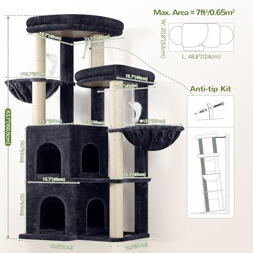 Cat Tree Tower for Indoor Cats Large Adult (Dark Grey / XXL)
