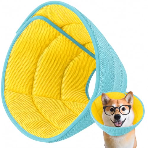 Soft Dog Cone Collar to Stop Licking After Surgery (Yellow Blue / L)