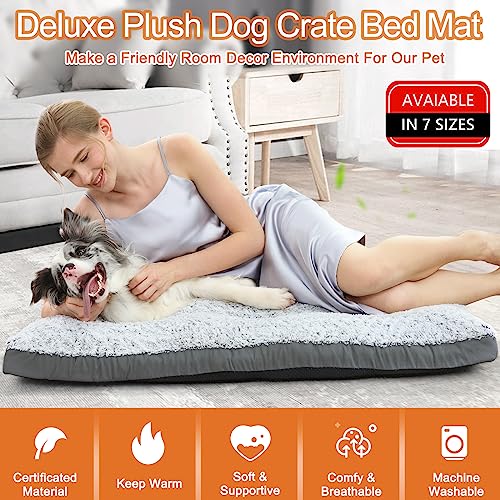Deluxe Washable XL Dog Bed Dog Crate Mat 41 inch Comfy Fluffy Kennel Pad Anti (41.0"l X 27.0"w X 3.5"th / Grey)