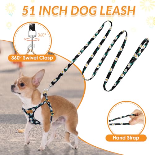 No Pull Dog Harness with Leash for Small Medium Dogs (Small(11-17.5lb) / Black Daisy)