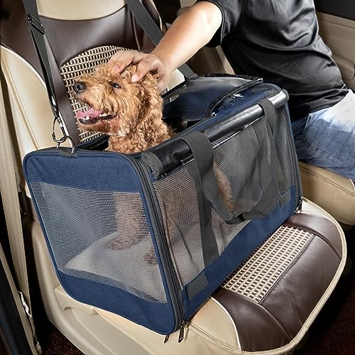 Medium Cat Carrier Large Cat 15 lbs+ Soft Pet Car Cage Small Puppy (Navy / 18.1"L x 11.8"W x 11.8"H)