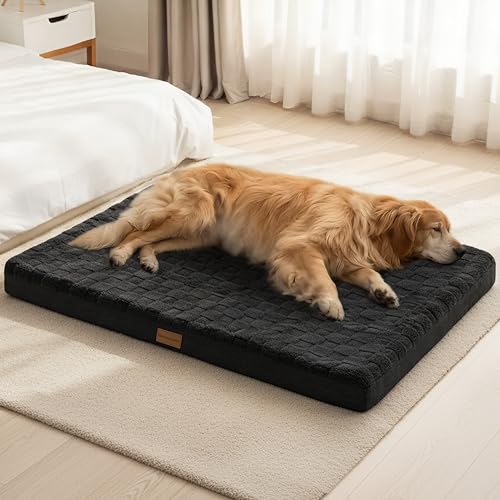 Orthopedic Large Dog Bed Washable Pet Crate Mat 48''X30'' Black (Black / 48"L x 30"W x 3.5"Th)