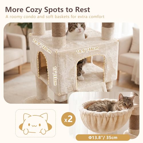 Cat Tree 82.7″ Extra Tall Cat Tower for Large Cats Adult HCT063MJ (82.7 inch / Beige)