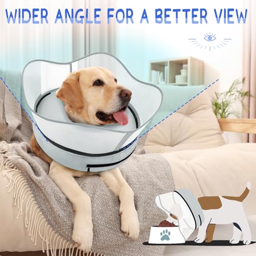 Raised Inflatable Dog Cone Collar to Stop Licking (Solid Grey / M(Neck 9"-12.5"))