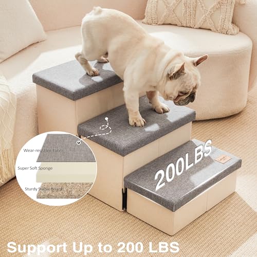 Dog Stairs for High Bed (Light Grey / 29.5" X 17" X 17.7" H)