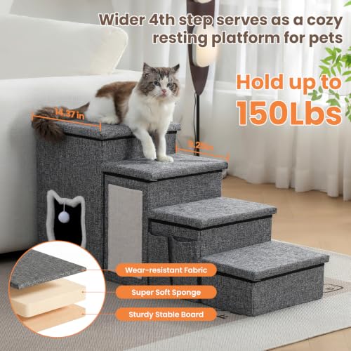 Pet Stairs with Storage and Condo (Grey / 4-Step)