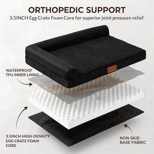 Orthopedic Medium Dog Bed Washable Pet Sofa Bed 30''X20''Black (Black / 30"L x 20"W x 3.5"Th)