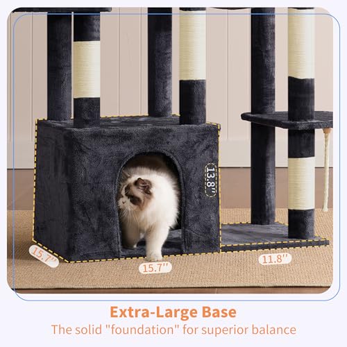Heavy Duty Cat Tree with Large Base for Large Indoor Cats HCT026G (Smoky Gray / L)