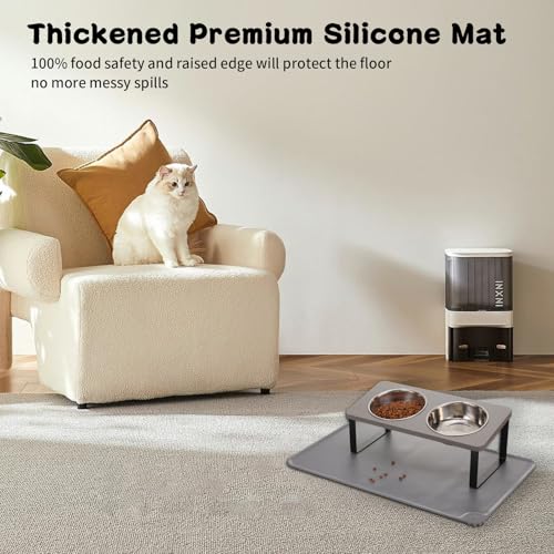 Upgraded Elevated Cat Bowls with Food Mat