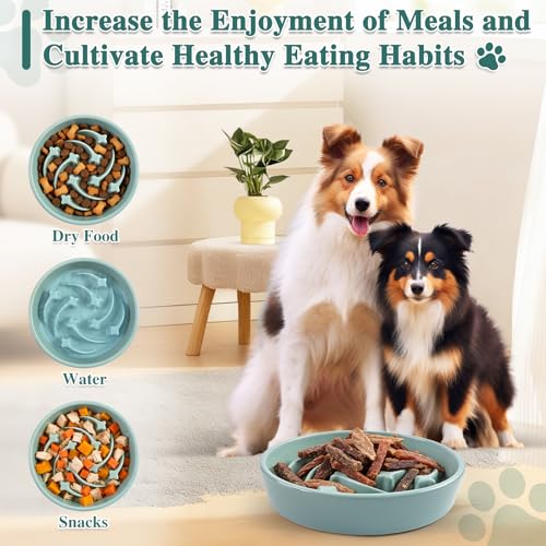 Ceramic Slow Feeder Dog Bowls (Light Green-L)