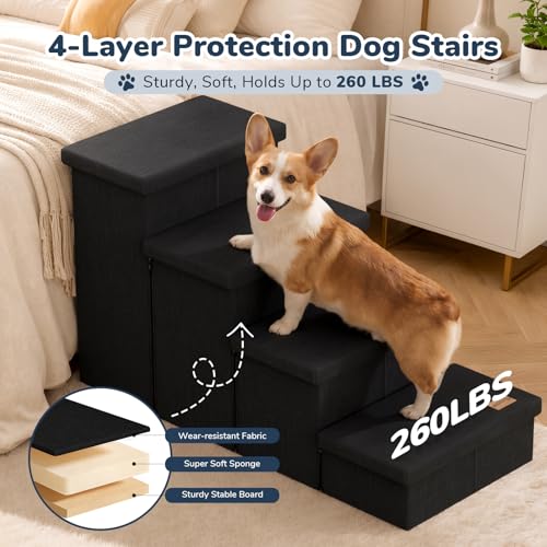 4 Step Wide Dog Stairs with Storage 23" H (Black / 40"D x 17"W x 23"H)