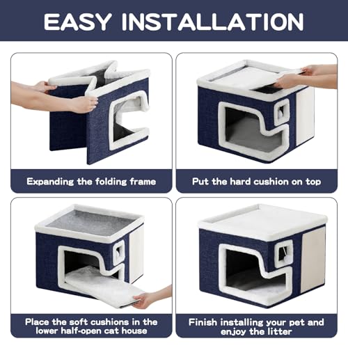 Cat Houses for Indoor Cats (Blue / Large)