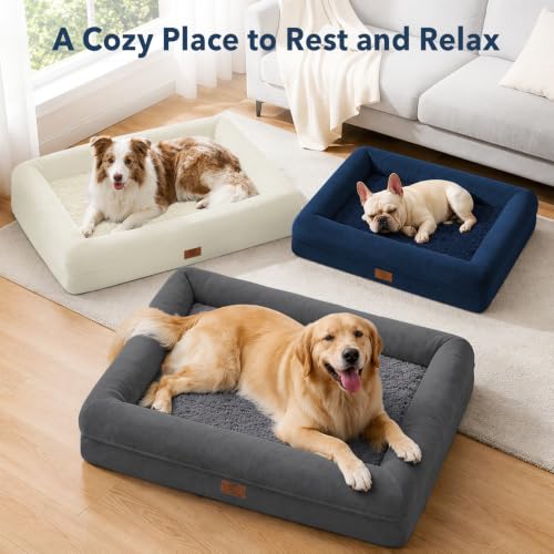 Jumbo Waterproof Dog Bed for Extra Large Size Dogs with Bolster (Dark Grey / 53.0"L x 42.0"W x 8.25"Th)
