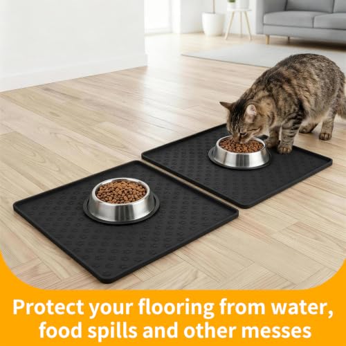 2 Pack Pet Placemat for Dog and Cat (11.8"L x 11.8"W - 2 Pack / Black)