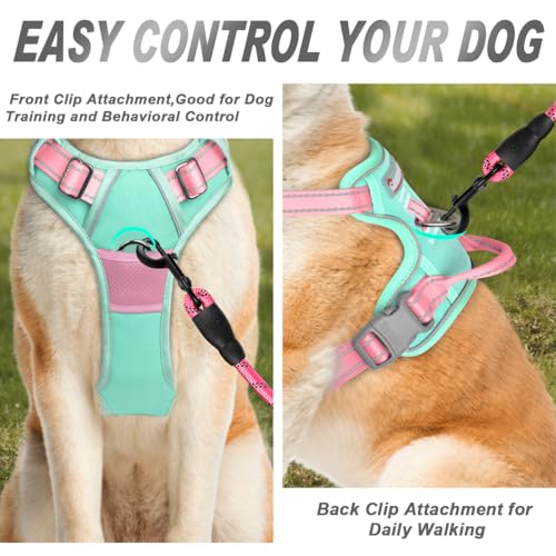 Dog Harness No Pull for Large Dogs Front Back Clips (Large(Chest:24.5-32.5") / Cool Mint & Baby Pink)