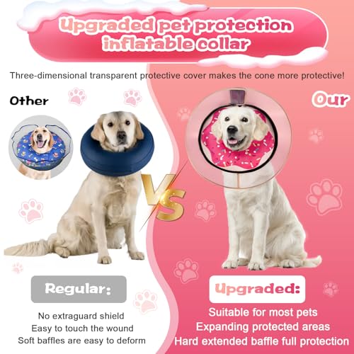 Inflatable Dog Cone Collar with Detachable Enhanced Anti (Pink / M（neck 8"-11"）)