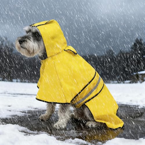 Winter Dog Raincoat Hooded Slicker Poncho with Leash Hole (S:10-15lbs / Yellow(Thick Fleece))