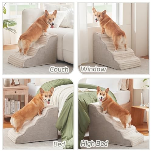 Dog Stairs for Small Dogs & Cats 15.7" H (Beige / Standard 3 Step-15.7"H)