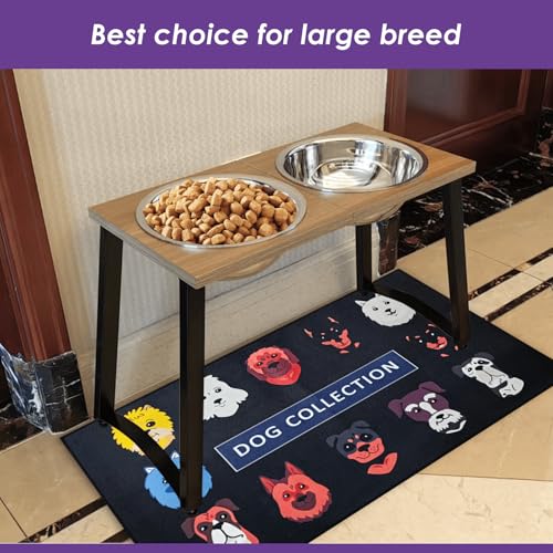 Elevated Dog Bowls for X (Brown-101oz Bowls & Mat, 16.5")