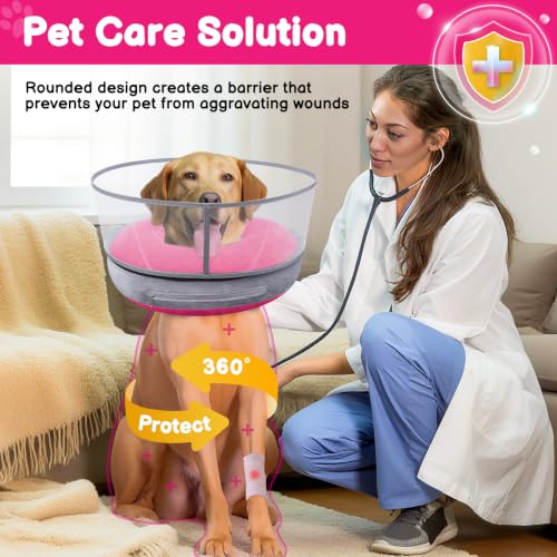2-in-1 Inflatable Dog Donut Collar for Medium Dogs After Surgery (Hot Pink / M+)