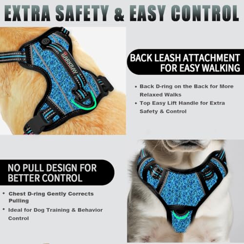 Dog Harness for Small Sized Dog No Pull Dog Vest ID Tag Pocket (Blue/Black / Small)