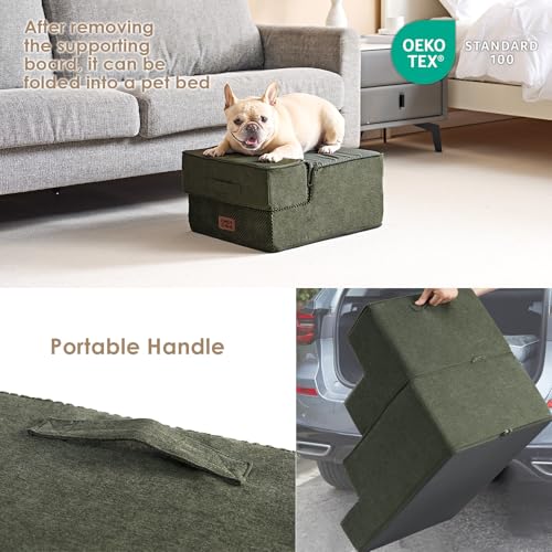 Dog Stairs 13.5" H (Military Green / Extra Wide 16.5" x 21" x 13.5")