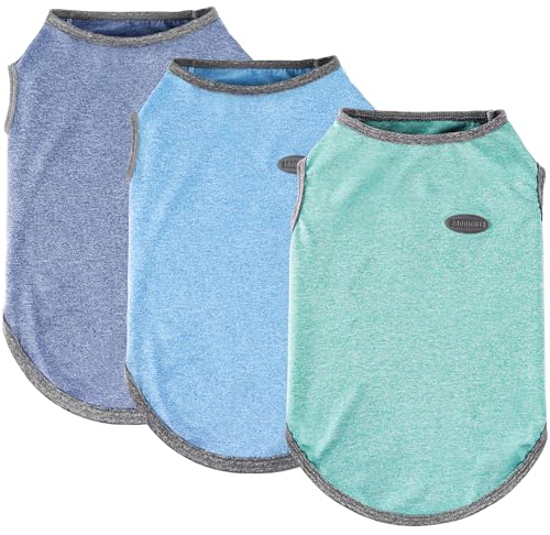 3 Pack Lightweight Sun Protection Dog Shirt Breathable Sleeveless Dog T Shirts Extra Soft Top Tank Dog Clothes for Outdoor Activities (Navy Blue + Light Blue + Sky Blue / XXS (Back: 8.7",Chest: 13.8", Neck 9.5"))