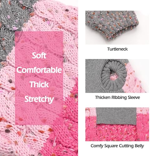 Color Block Dog Sweater for Small Dogs Turtleneck Thermal Knit (X-Small (4-6lbs) / 02# Pink)