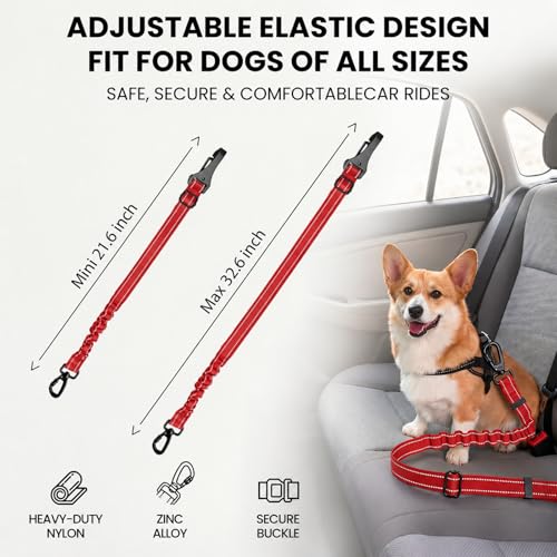 Dog Seat Belt for Car (Red / 21.6"-32")