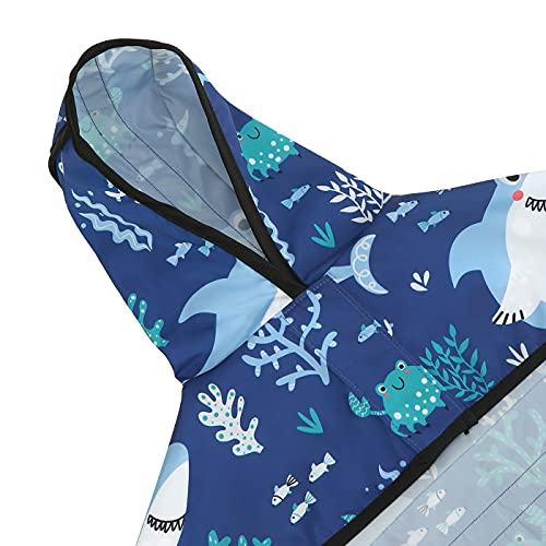 Dog Raincoat with Hood & Leash Hole S (Large / Sharks)