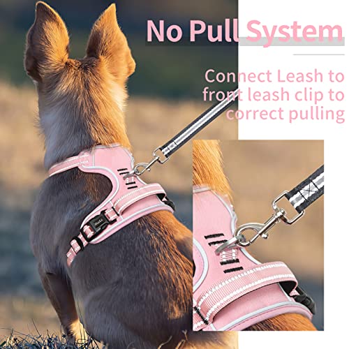 Dog Harness No Pull Adjustable Padded Reflective Harness for Small Medium Large Dogs with Handle for Walking Training (M / Pink)