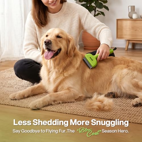 Self Cleaning Undercoat Rake for Dogs Cats with Long (Green)