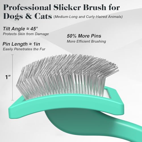 2PCS Slicker Brush for Dogs & Pet Comb (Cyan / Large)