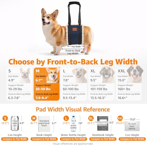Portable Dog Sling for Medium Dogs Hind Leg Support Weak Rear Legs (Dark Blue&Apricot / Medium)