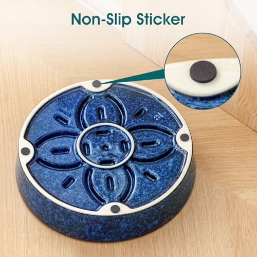Ceramic Slow Feeder Dog Bowls (L-3 Cups / Blue)