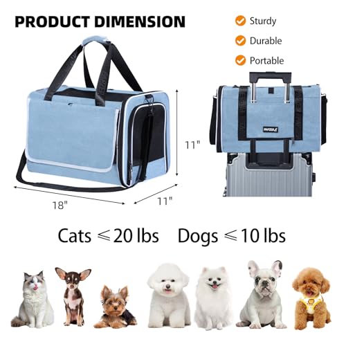 Cat Carrier for Travel (Blue / 18.0"L x 11.0"W x 11.0"H)