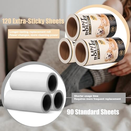 Extra Sticky Lint Roller Refills for Pet Hair Removal (10 Refills + 1200 Sheets)