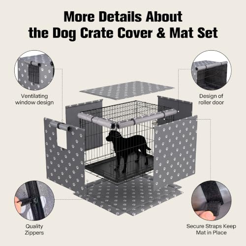 PetPrime 24 Inch Dog Crate Cover with Reversible Mat Set (24"L x 18"W x 19"H)