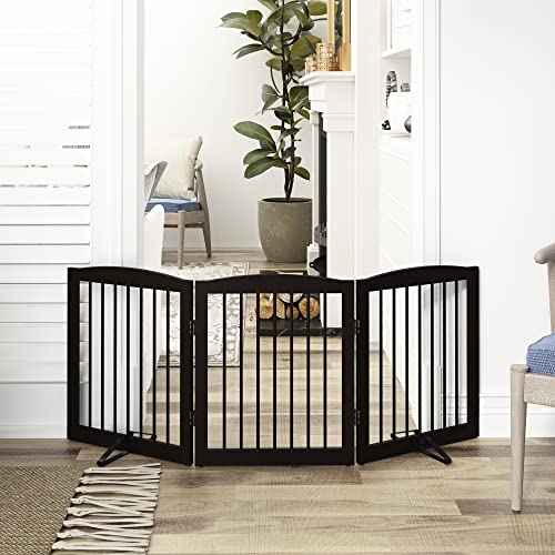 Freestanding Pet Gate for Dogs (24" Height-3 Panel / Dark Brown)