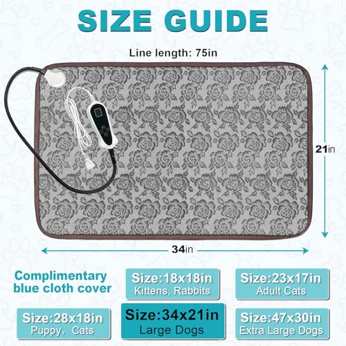 Large Dog Heating Pad for Dogs (XL:34*21'')